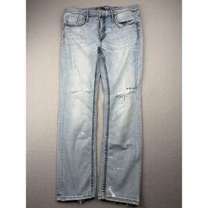 BKE Jake Jeans Men's 34R Fits 34x30 Straight Leg Distressed Light Wash